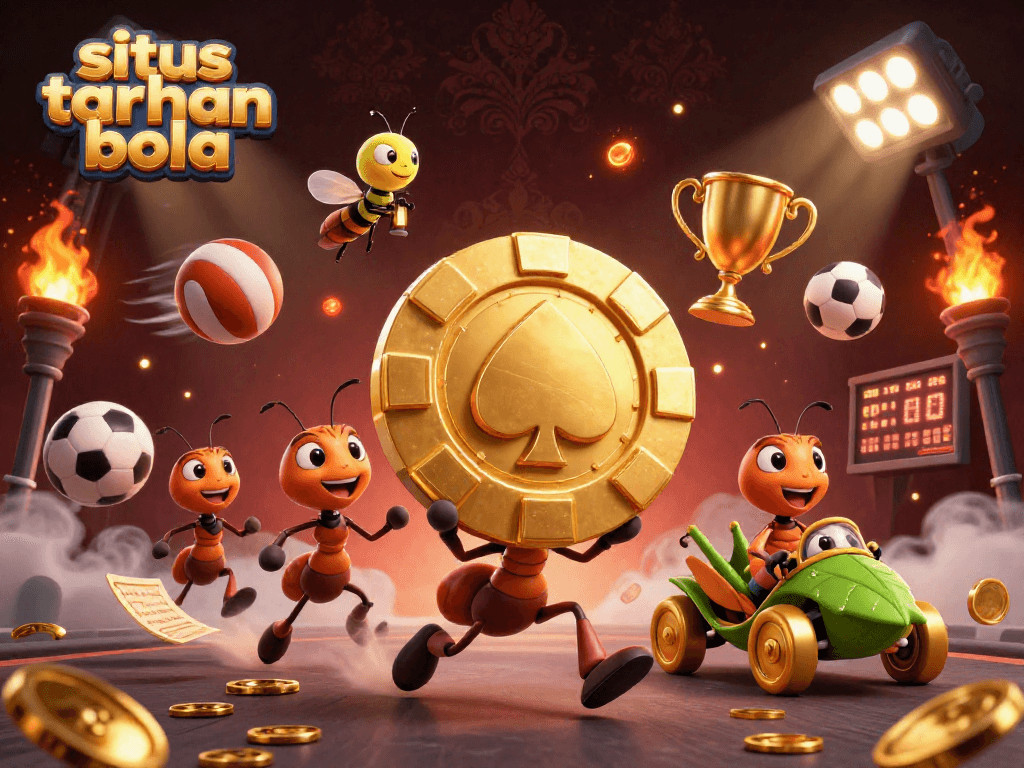 Engage in situs taruhan bola with a dynamic heist scene featuring ants and sports elements.