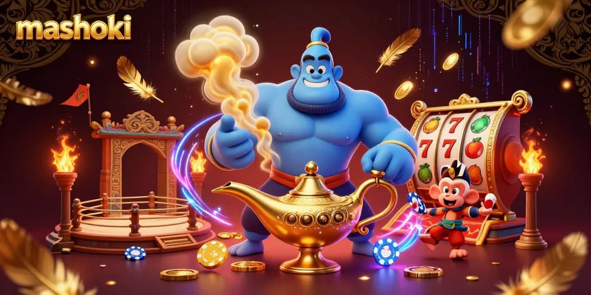 Engage with mashoki's thrilling slots experience featuring vibrant characters and casino elements.