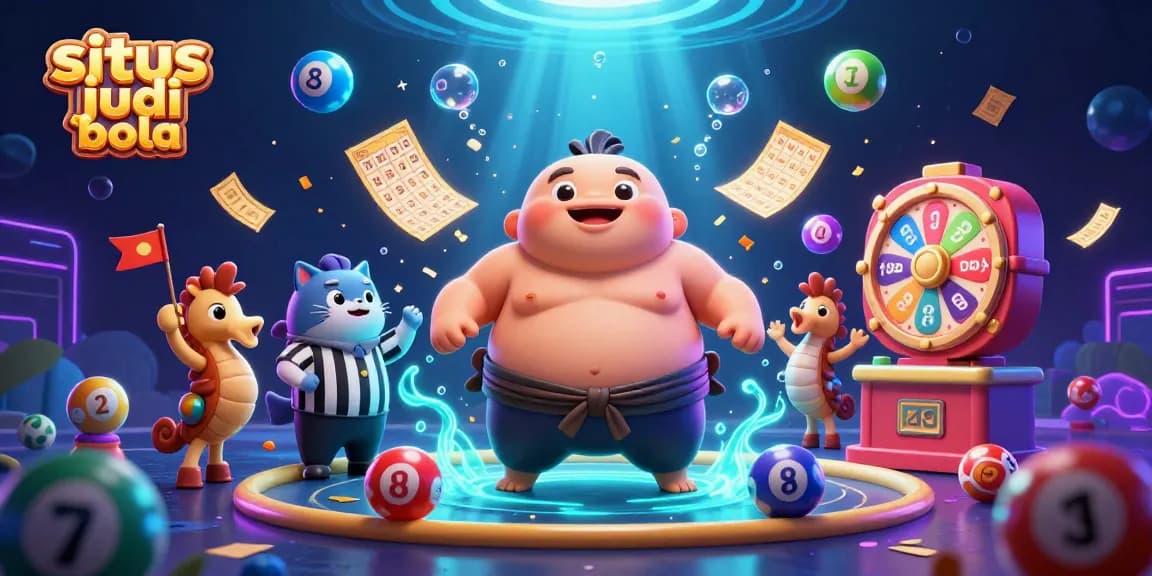 Experience thrilling bets at situs judi bola with an engaging underwater casino scene featuring playful characters.