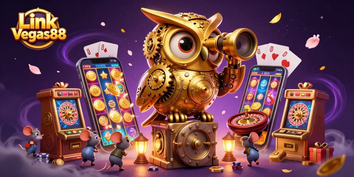 Experience thrilling gameplay with Link Vegas88 featuring a golden owl and vibrant casino elements.