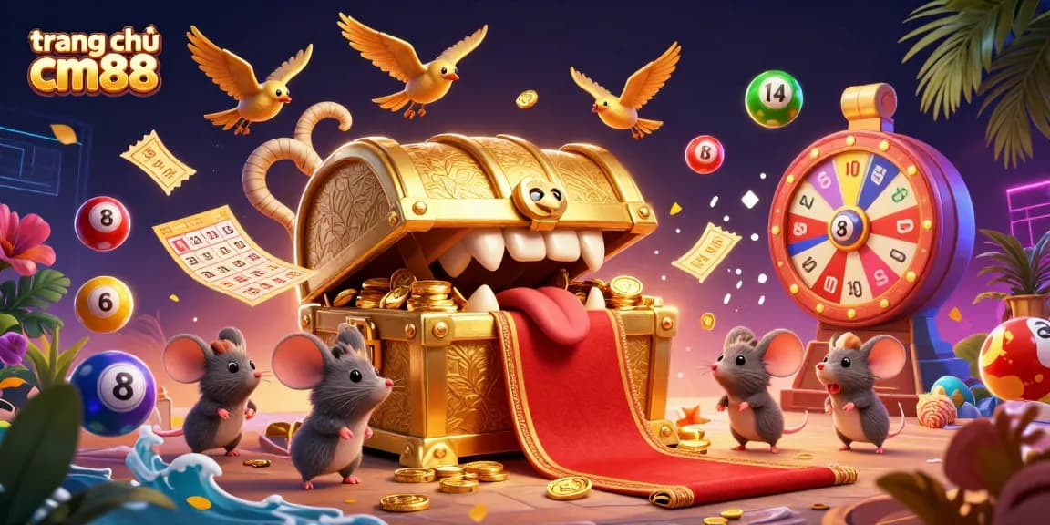 Engage with the vibrant world of gambling at trang chủ cm88 with a dynamic treasure scene and animated elements.