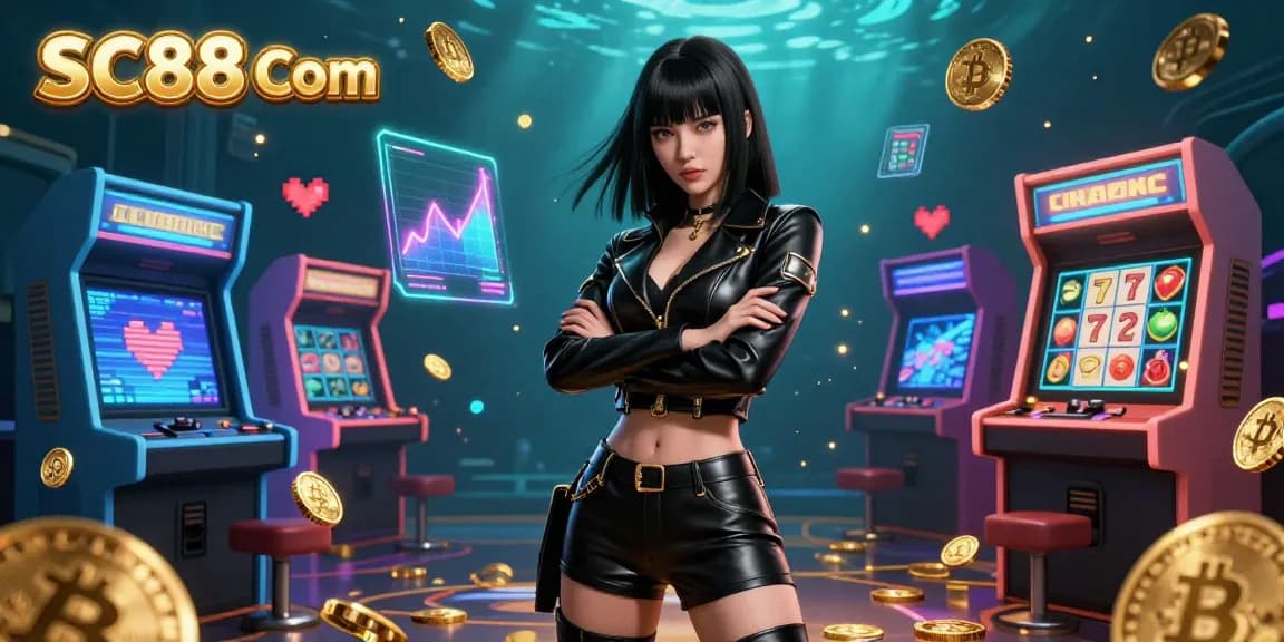 Engage with SC88 Com at a vibrant casino environment featuring a stunning Asian woman surrounded by exciting gaming elements.