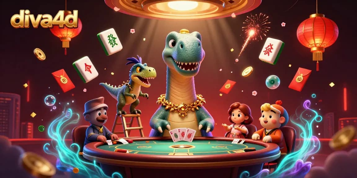 Menang di diva4d dengan brontosaurus dan raptor dalam suasana kasino yang ramai.