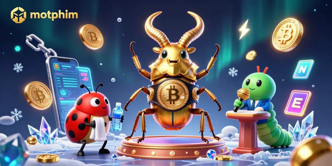 Betting on motphim shows a giant golden stag beetle in a boxing belt, highlighting its dynamic energy.