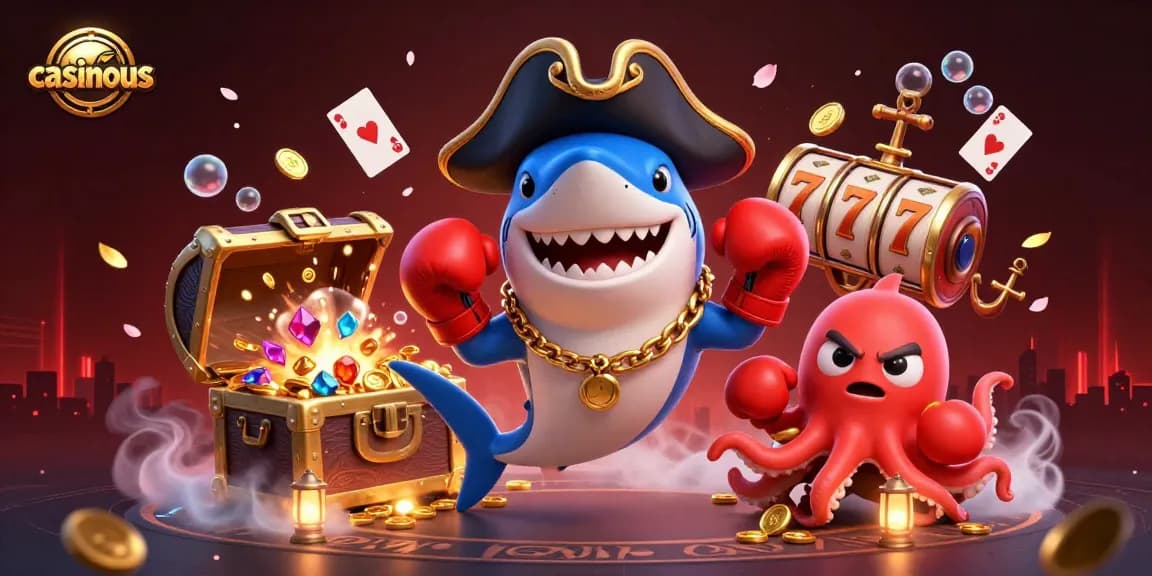 Join in the fun with casinous as the pirate shark and friends play thrilling casino games underwater.