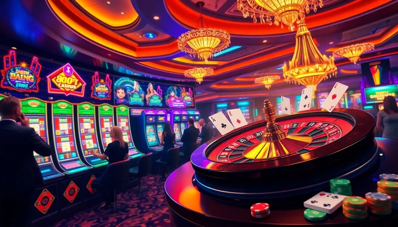 Players enjoying an exciting game at 88bet.ru.com, with vibrant slot machines and roulette.