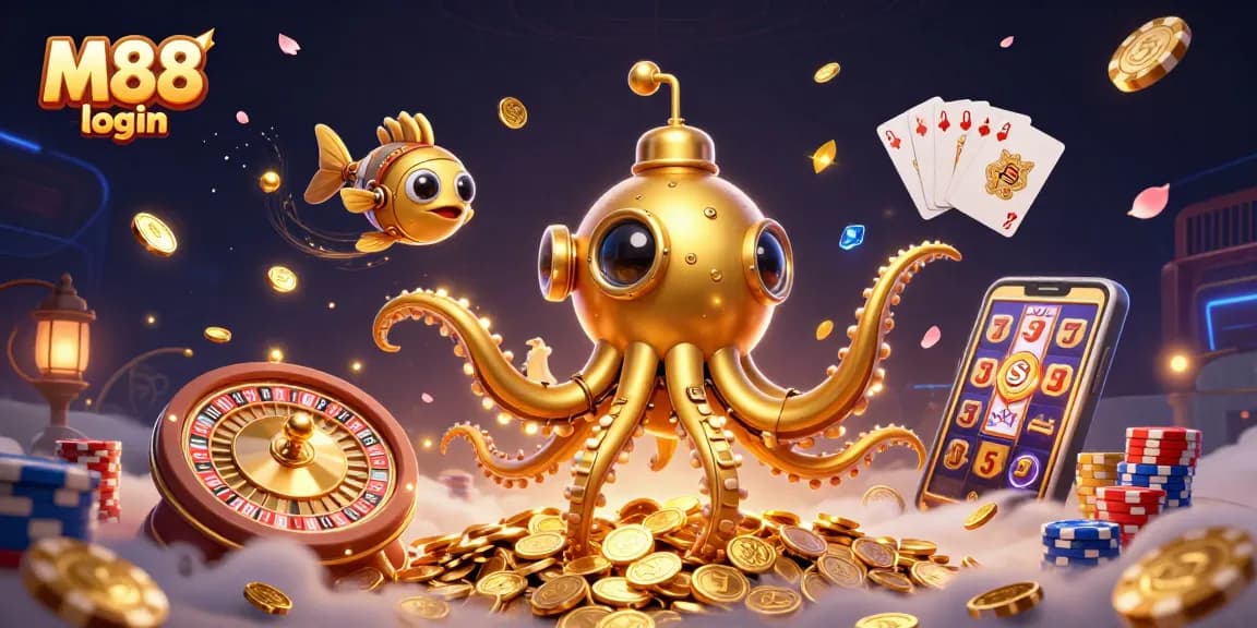 Experience the thrill of M88 login with this vibrant casino-themed digital illustration.