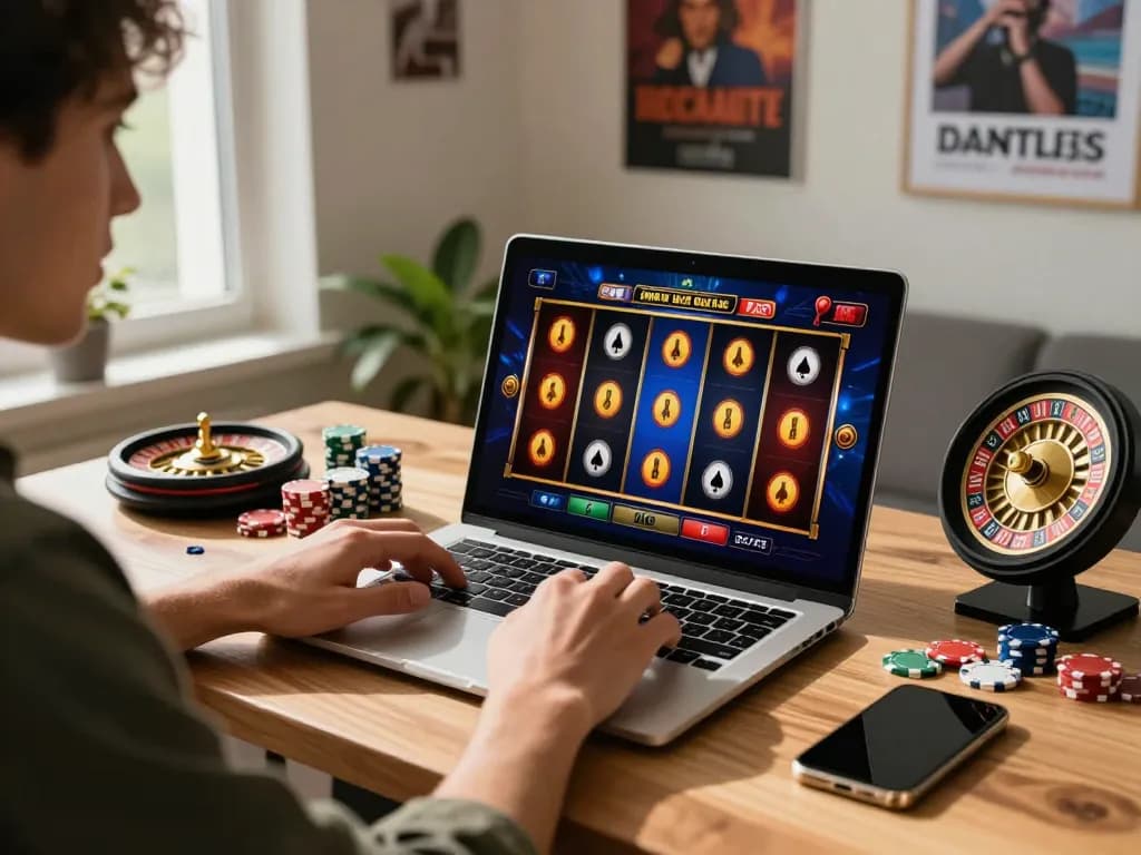 Player experiencing excitement while engaging in the ondel4d online slots game on a laptop.