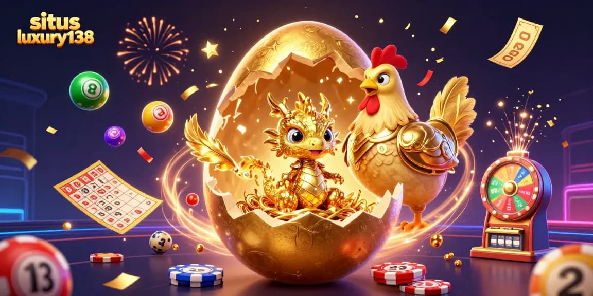 Engage with situs luxury138's dynamic gaming scene featuring a golden dragon guarding poker chips amidst lottery excitement.