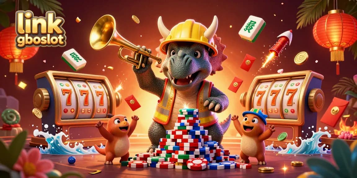 Bergembira dengan link gboslot, triceratops membangun tumpukan chip poker dengan kegembiraan.