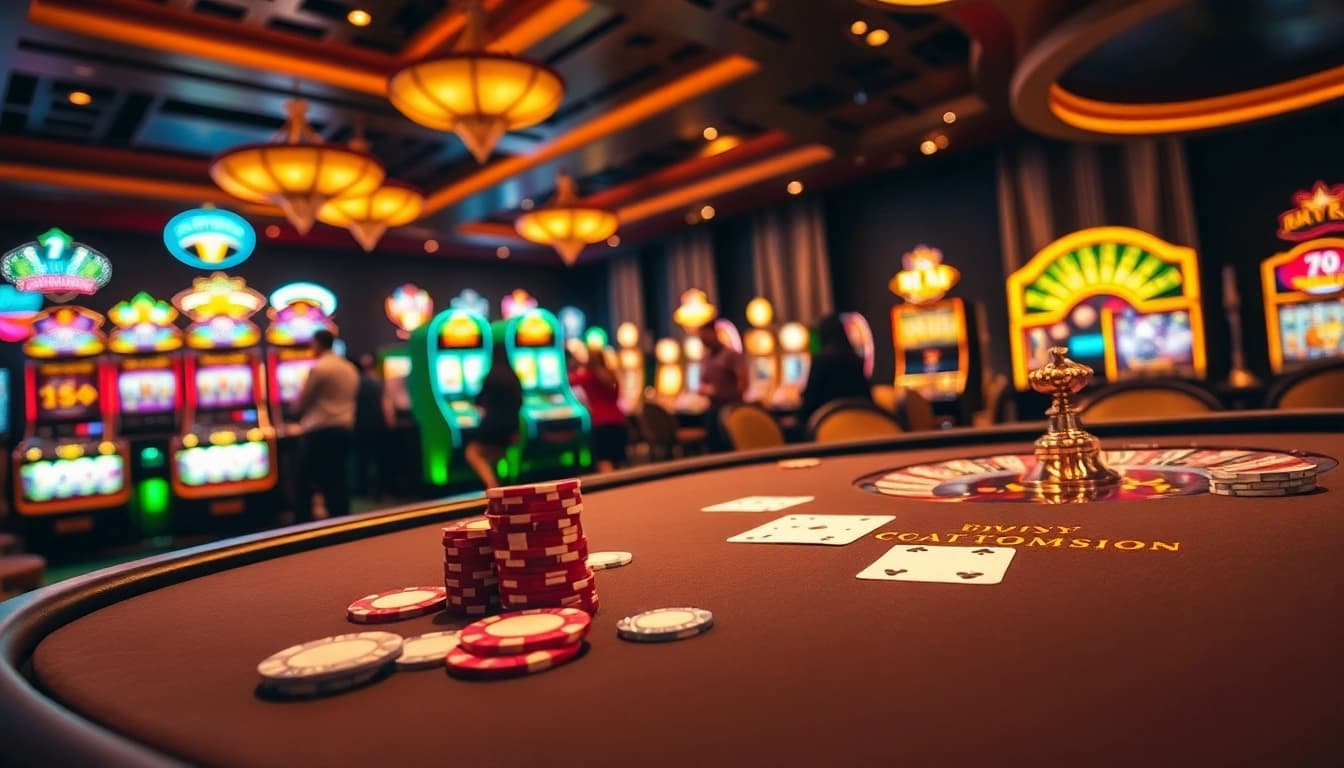 Players enjoy a dynamic gaming experience at 79king's luxury casino tables, showcasing poker and roulette.