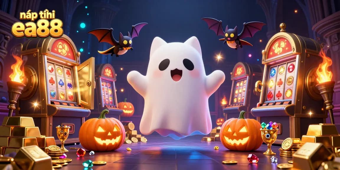 Engage in thrilling nạp tiền ea88 moments with a ghost cat and bat in a glowing casino