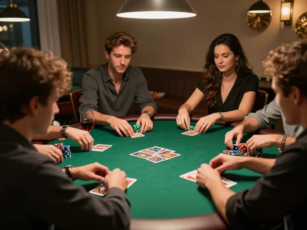 LGO99 players strategically engaging in a poker game night at home.