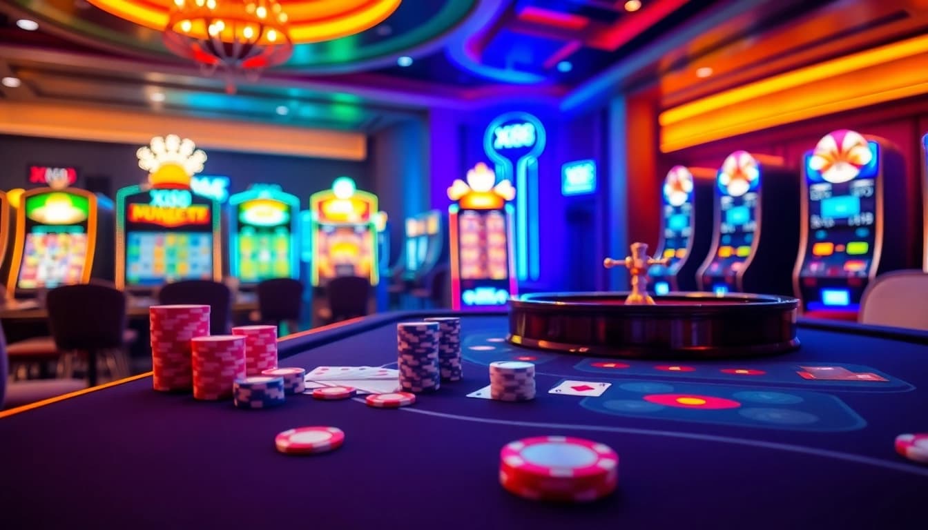 Experience the excitement of XX88 Casino with vibrant poker chips and roulette wheels.