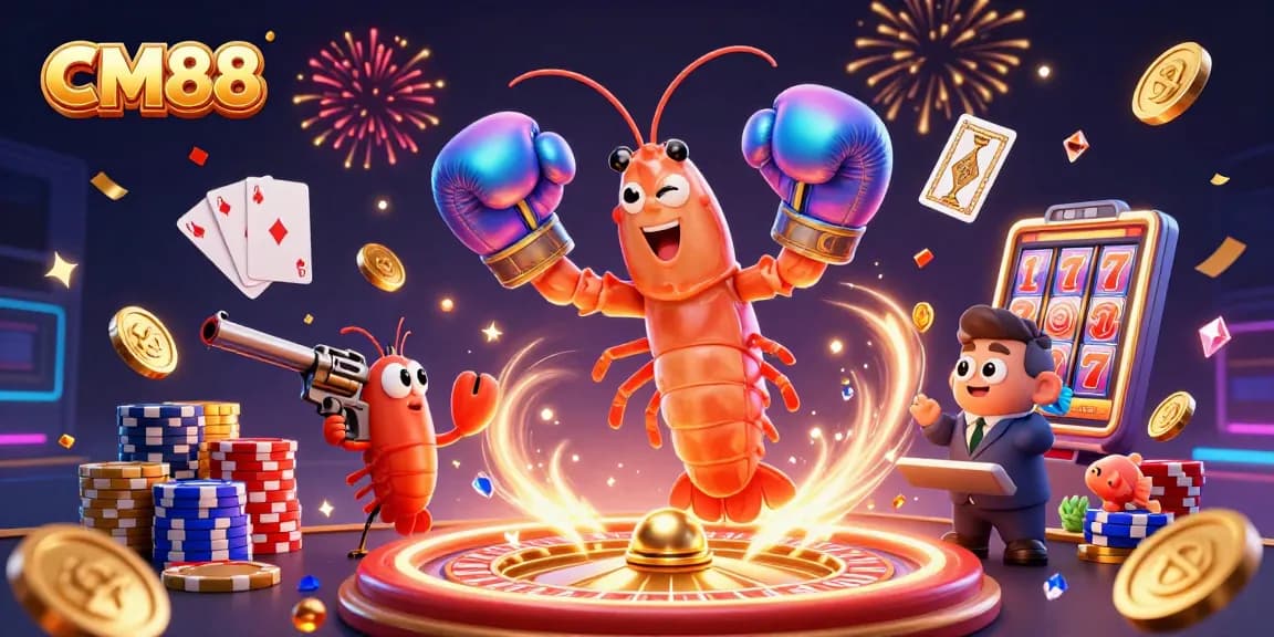 Experience CM88's vibrant online gaming with playful casino characters and exciting rewards.