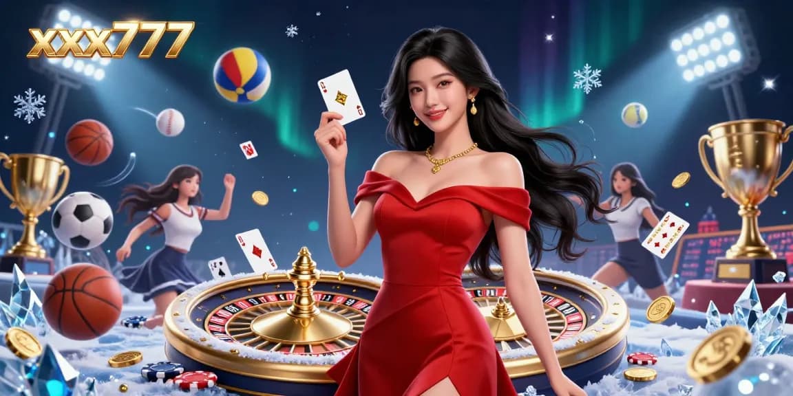 Experience the thrill at xxx777, featuring stunning visuals of a beautiful Asian woman in a casino setting.
