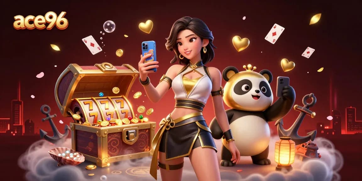 Experience exciting casino games at ace96 with a vibrant, engaging 3D illustration.