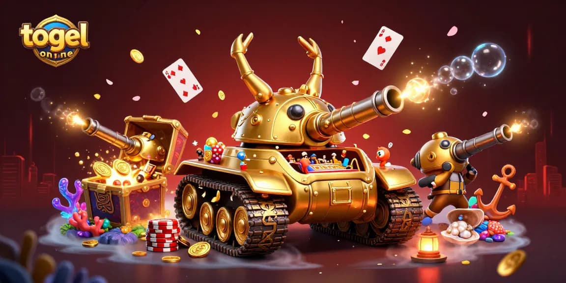 Visualisasi menarik tentang togel online dengan elemen kasino yang berwarna-warni dan penuh aksi.