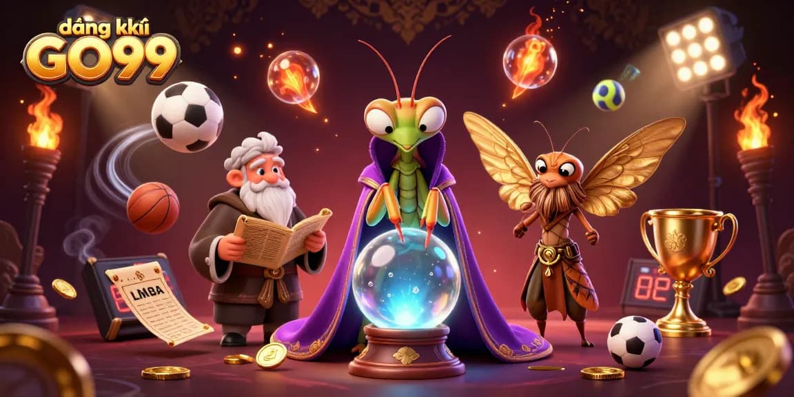 Play and win with đăng ký GO99 at a lively casino featuring a mystical mantis seer and sports elements.