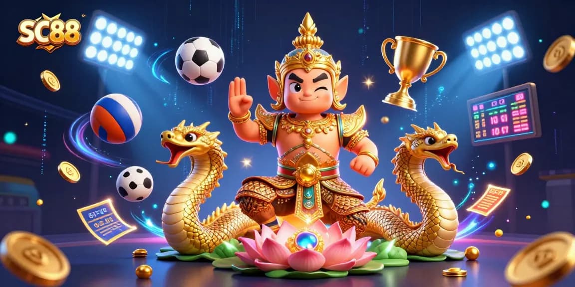 SC88 sports betting scene with guardian, Naga serpents, and dynamic game elements