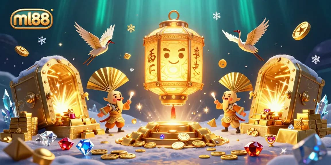Engage with ml88, a vibrant casino scene featuring a glowing lantern spirit and rich gaming elements.