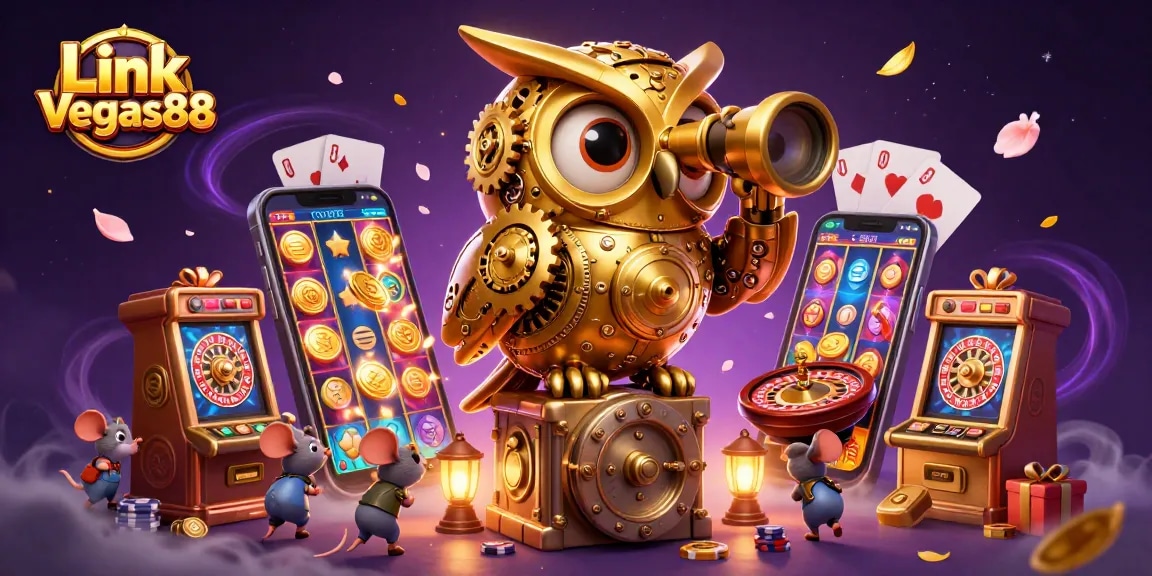 Experience thrilling gameplay with Link Vegas88 featuring a golden owl and vibrant casino elements.