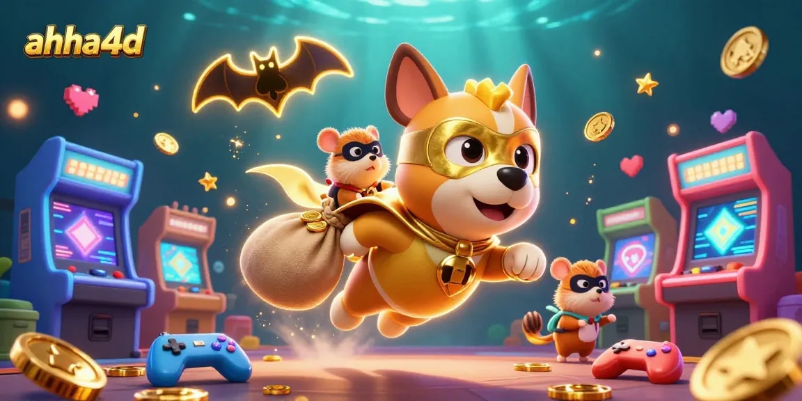 Engage with ahha4d's thrilling 3D casino adventure featuring a superhero dog and vibrant gaming elements.
