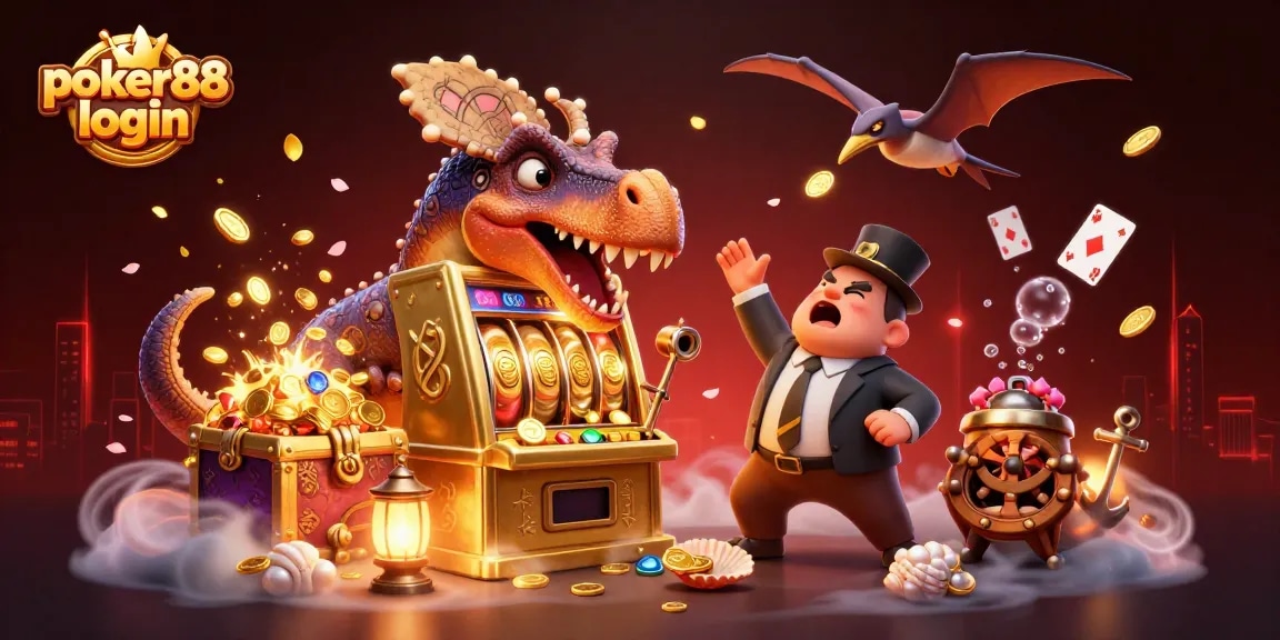 Experience the excitement of poker88 login, with vibrant characters celebrating a jackpot win in a dynamic casino scene.