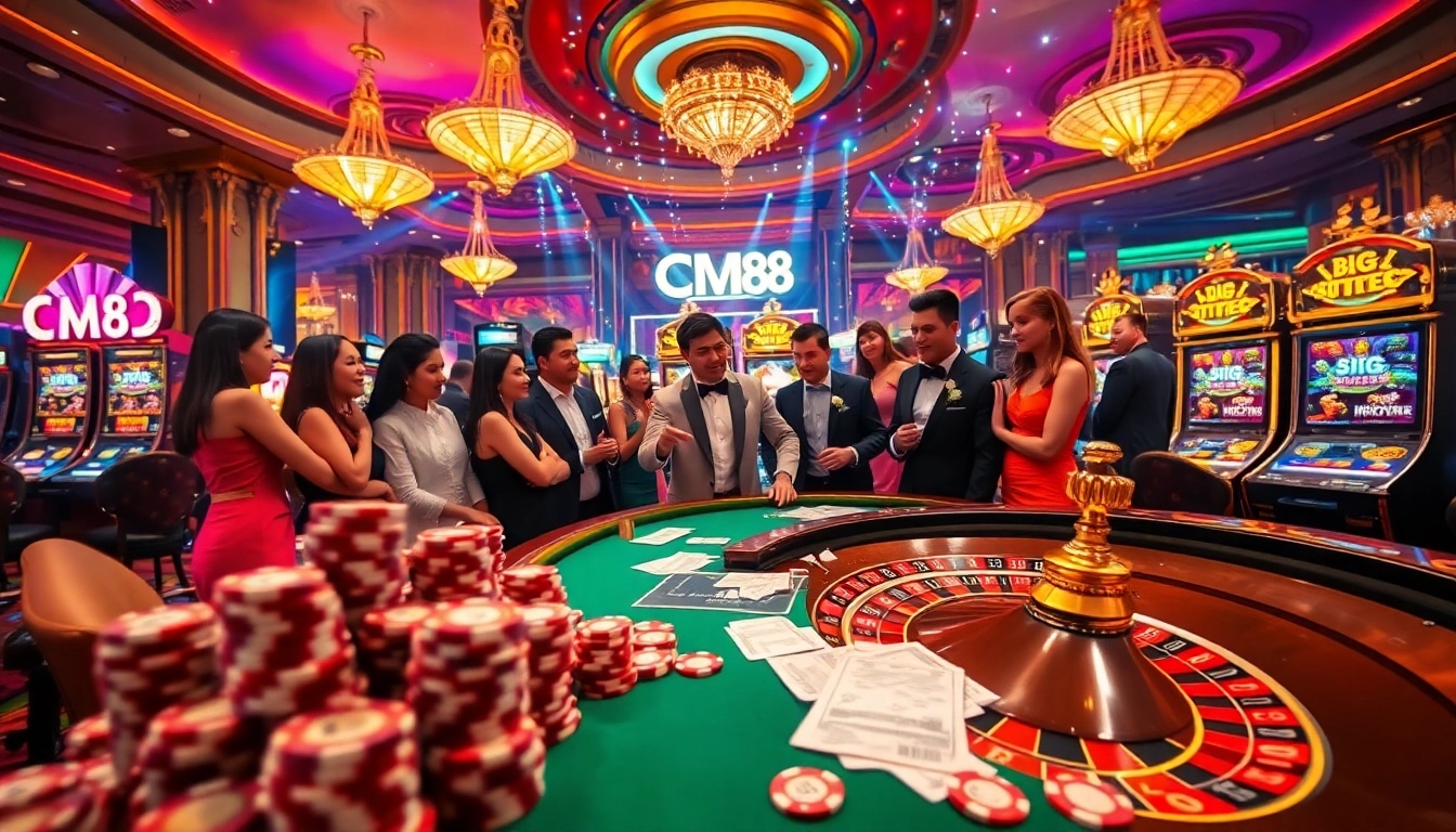 Experience high-stakes gambling action with CM88 at an elegant casino table filled with chips and excitement.