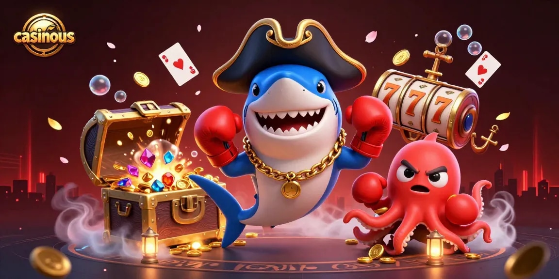 Join in the fun with casinous as the pirate shark and friends play thrilling casino games underwater.