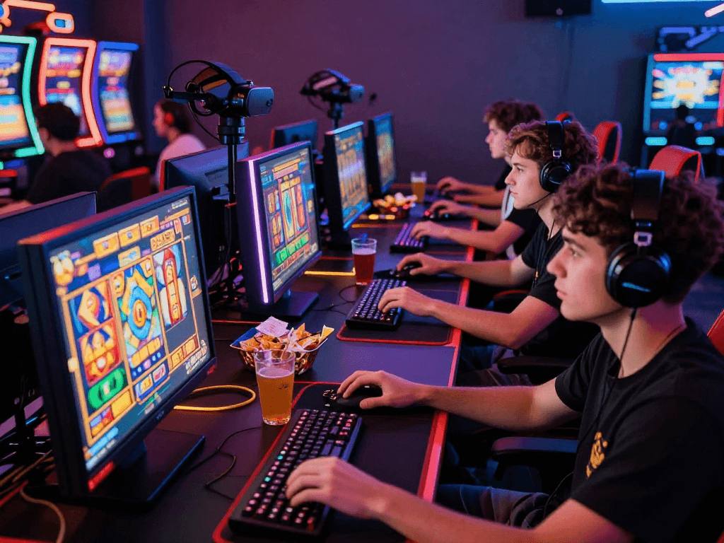 Engaging gaming environment showcasing players experiencing rtp slot hari ini with vibrant slot graphics and digital devices.