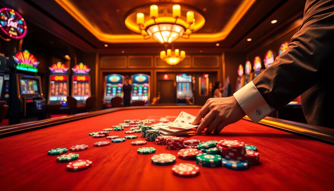 Exciting poker action at the casino featuring okwin's luxurious gaming table.