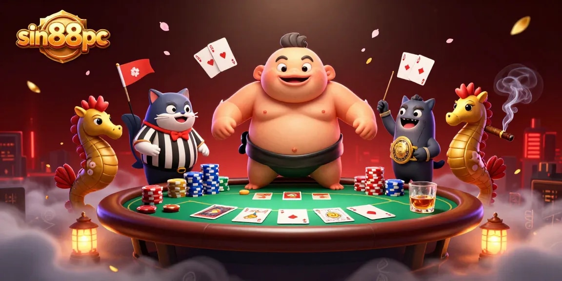 Experience thrilling gameplay with sin88pc's vibrant 3D illustration showcasing intense gambling action.
