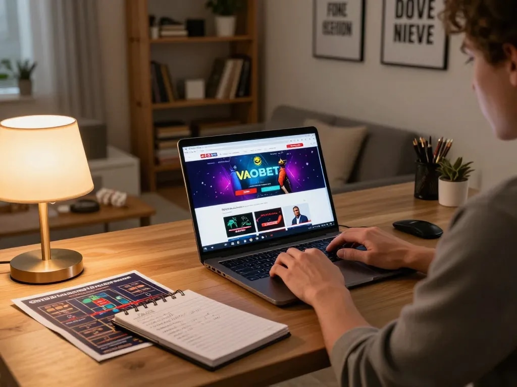 Engaging online casino gaming experience on https://vaobet.locker/ showcasing strategic betting at a cozy home office