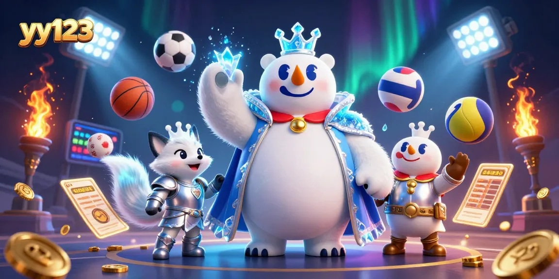 Bet on exciting moments with yy123, featuring a king polar bear and snow fox in a dynamic casino setting.
