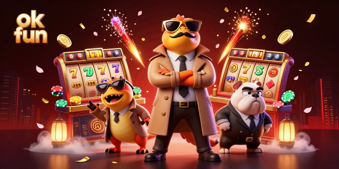 Players at ok fun engage with dynamic slot games in a vibrant casino scene.