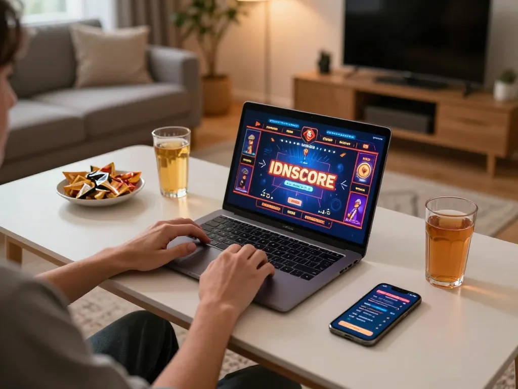 Enjoying an engaging online gaming experience with IDNSCORE in a cozy home setting.