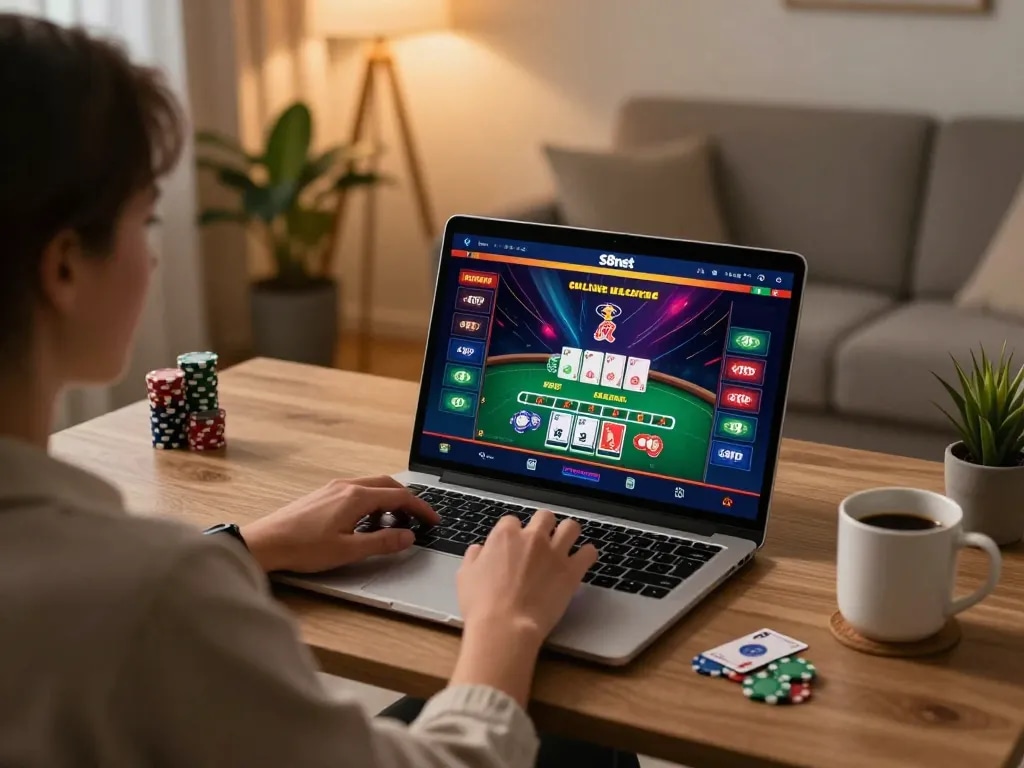 Player experiencing thrilling gameplay on s8net, showcasing engaging online casino ambiance.