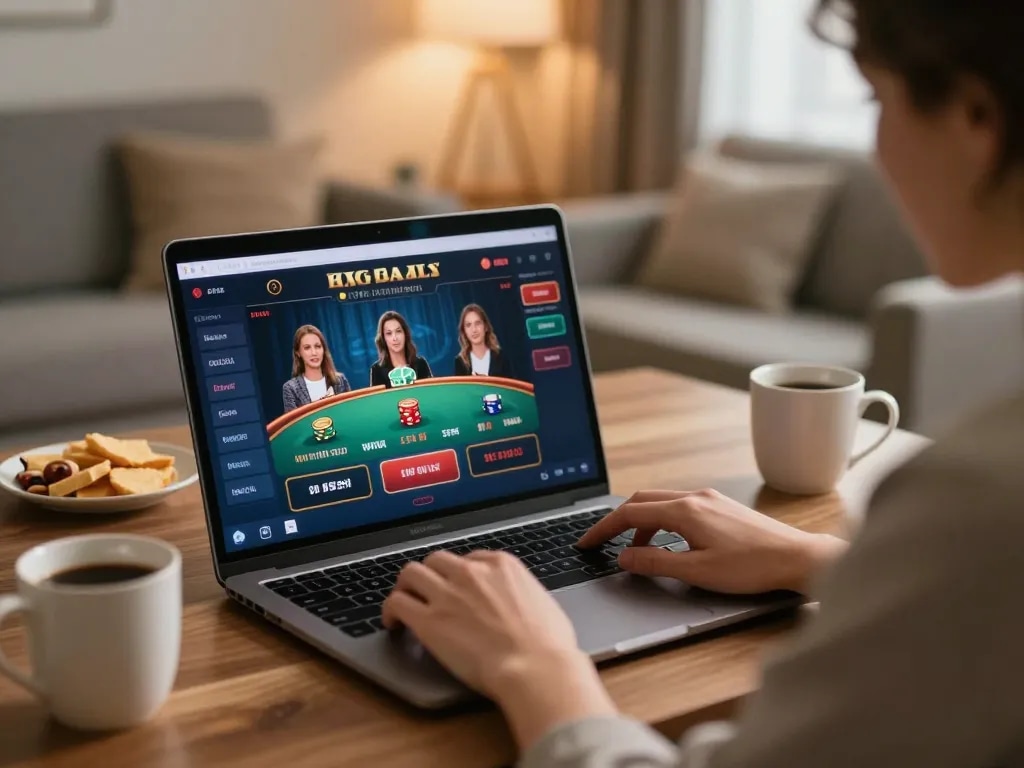 Engaging online gaming moment at lucks8 showing player focused on live dealer game.