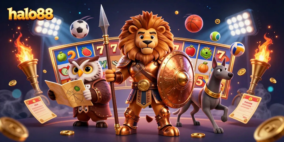 Experience the dynamic gaming atmosphere of halo88 with vibrant 3D characters and exciting slot elements.