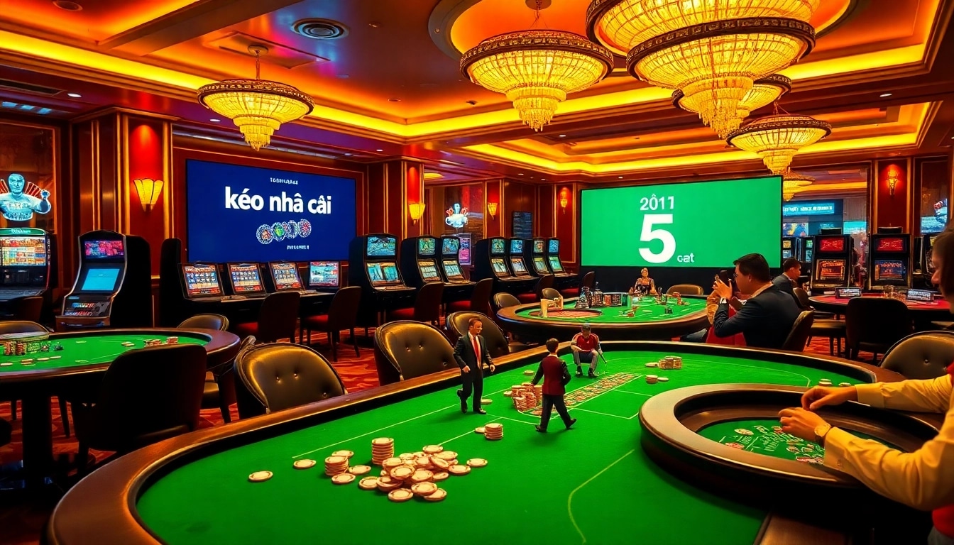Experience kèo nhà cái 5 at an exciting casino, filled with games, lights, and vibrant action.