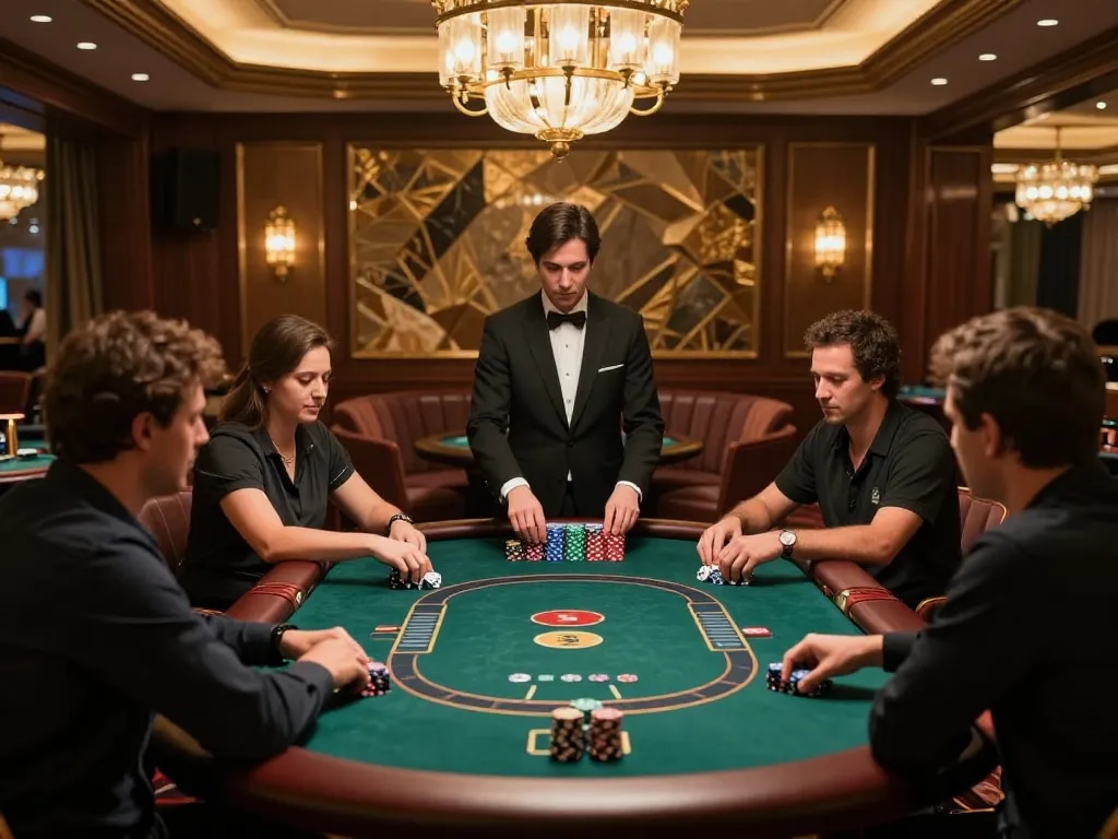 Participating in high-stakes poker at lc88's luxurious VIP gaming area, showcasing exclusive gameplay.