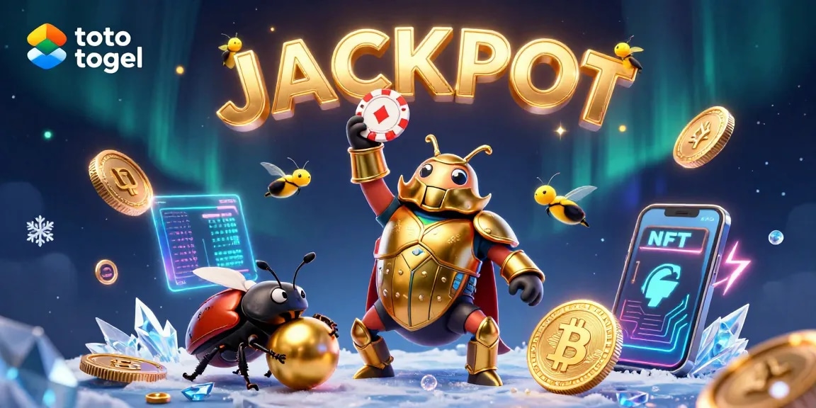 Bermain toto togel dengan semangat, ilustrasi 3D jubilee, chip poker, dan cahaya neon