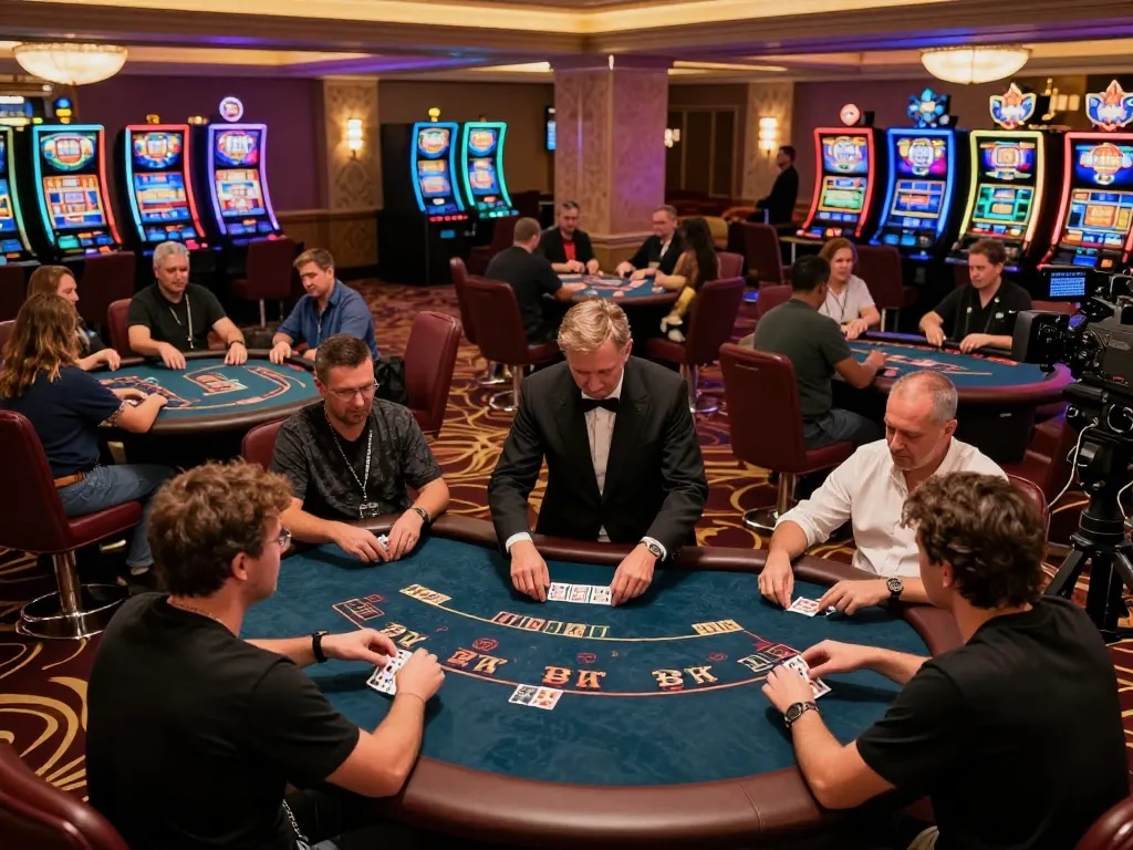 Kuwin players engaged in intense poker gameplay at a dynamic casino setting