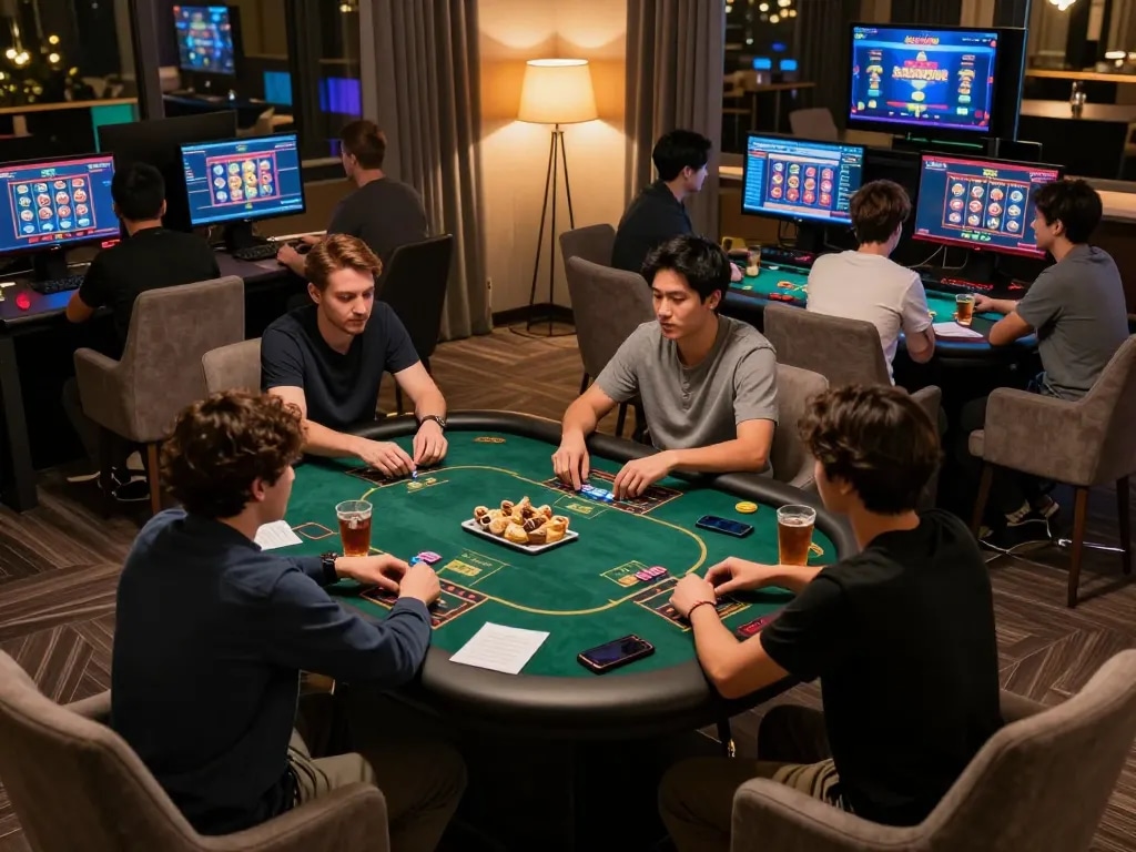 Players engaging with LGOSUPER online games during a vibrant game night at home.