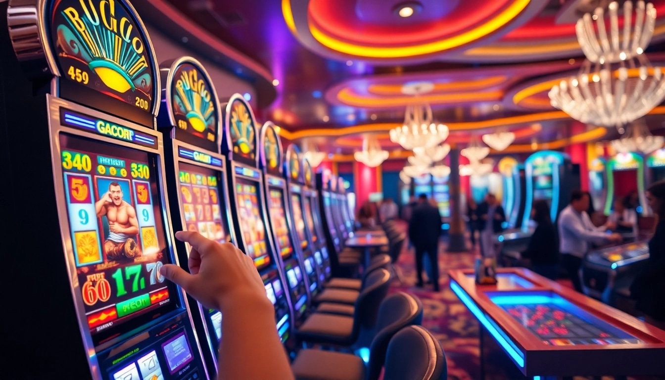 Menangkan slot gacor di kasino dengan mesin slot yang berwarna-warni dan lampu cerah.