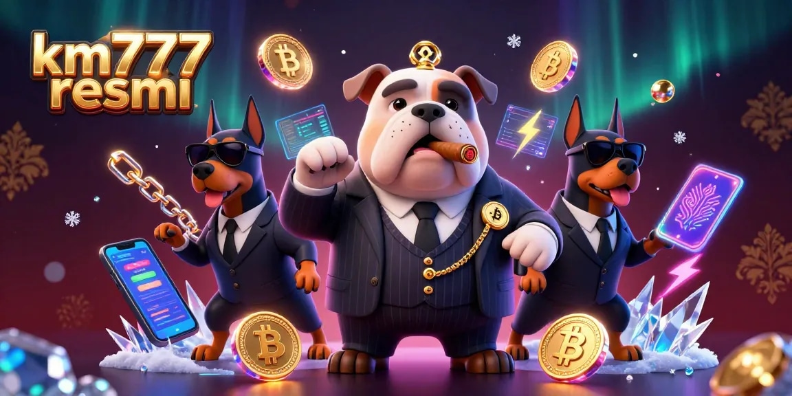 Engage with km777 resmi for thrilling online gaming and crypto excitement in a vibrant, casino-themed illustration.