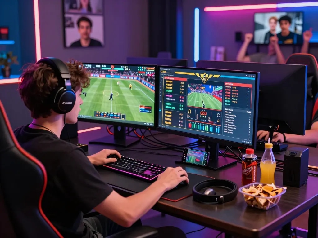 Exciting online gaming scene at https://ledaonline.in.net/ with player betting live on sports, colorful LEDs, and dynamic atmosphere.