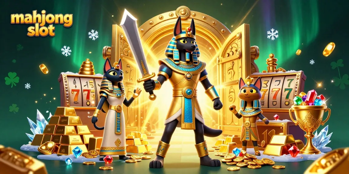 Experience the thrill of mahjong slot with vibrant casino elements and dynamic characters in a rich and detailed scene.
