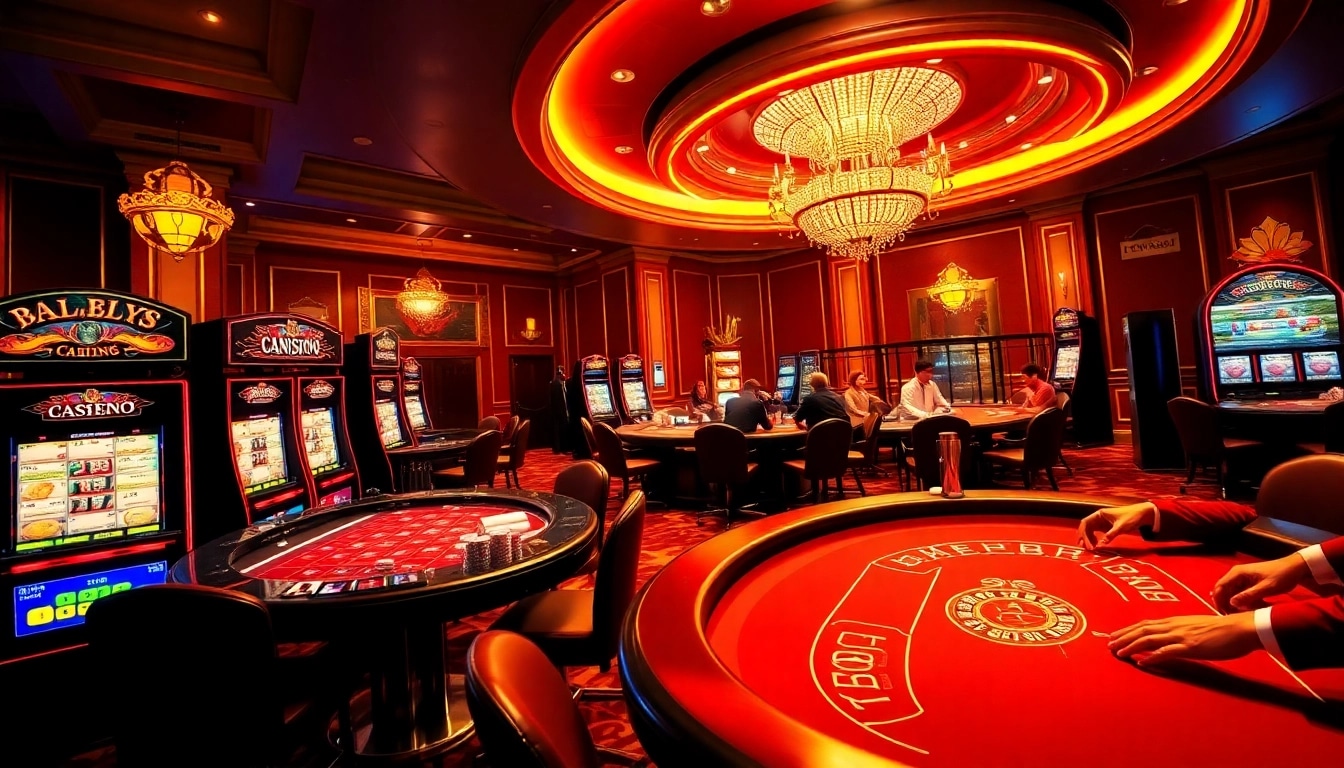 Players enjoying their thrilling experience at new888 in a luxurious casino setting with vibrant slot machines.